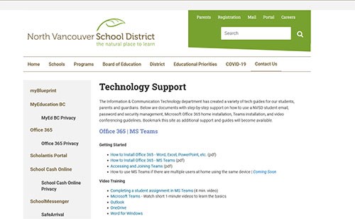 screenshot of the district technology page